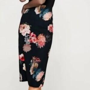 Zara Floral Pencil Skirt in Black with Pink & Blue Blooms